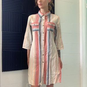 Striped Pastel Button Down Shirt Dress